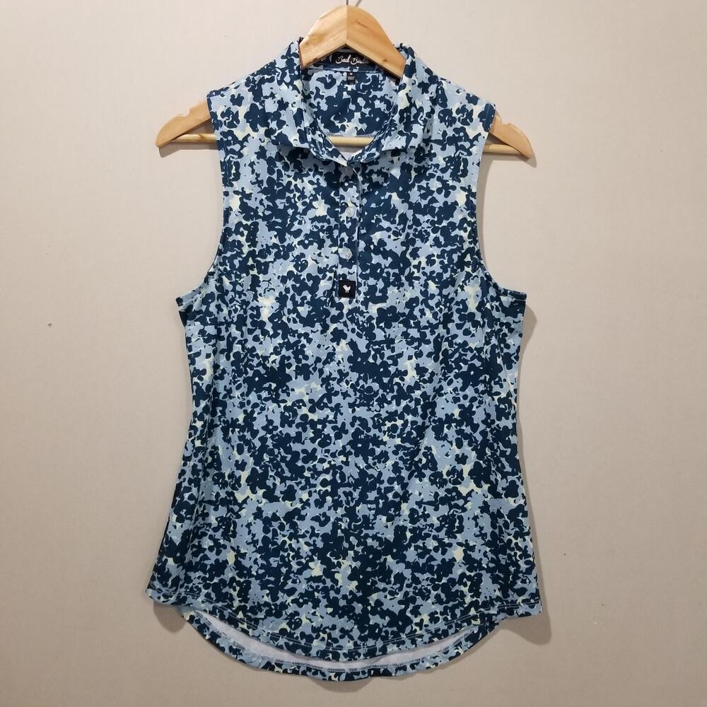 Bad Birdie Golf Polo Shirt Womens Medium Blue Camo Sleeveless Golf Activewear - Picture 9 of 9